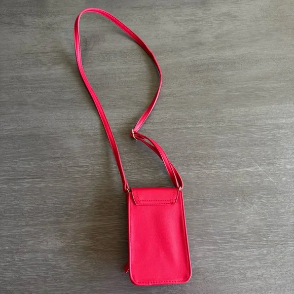 Red Crossbody Structured Rectangle Purse Bag Faux Leather Gold - Picture 4 of 10